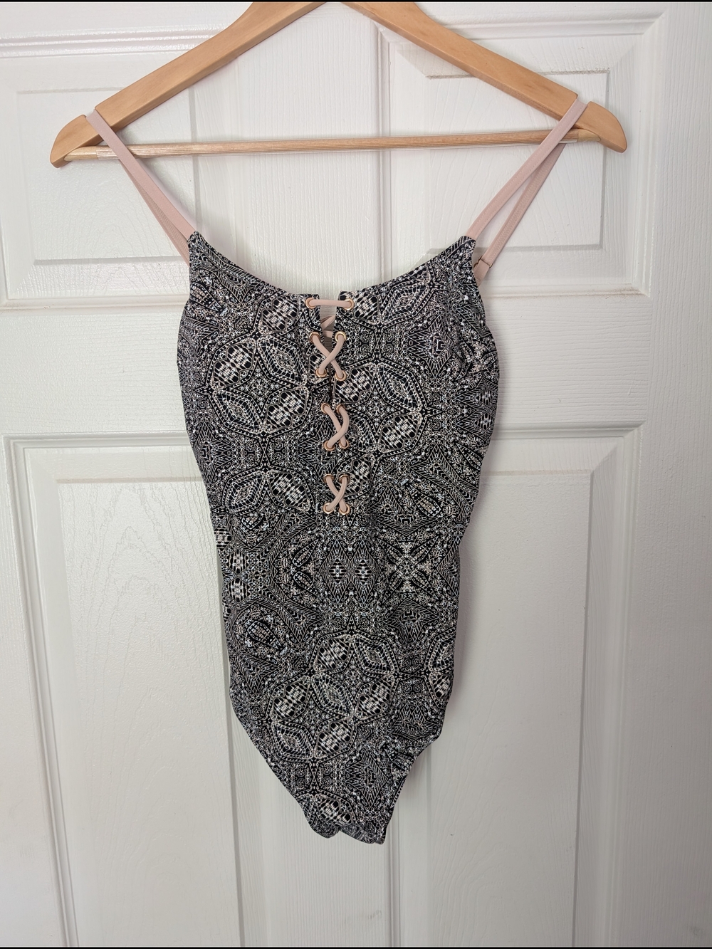 BCBG Patterned One-Piece Swimsuit with Blush Straps